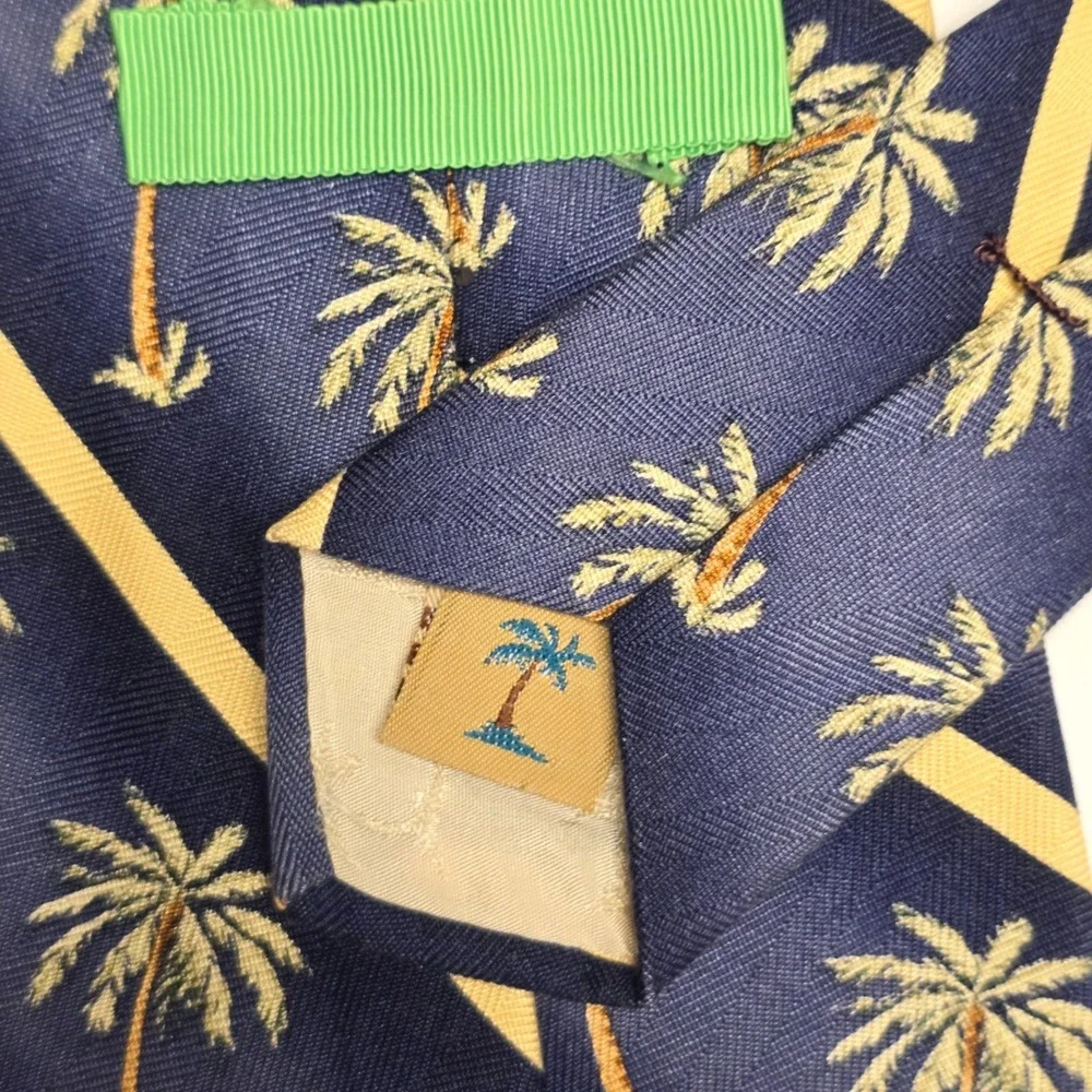 Tommy‎ Bahama Vintage Silk Necktie Palm Tree Blue Stripe Wide 58.1